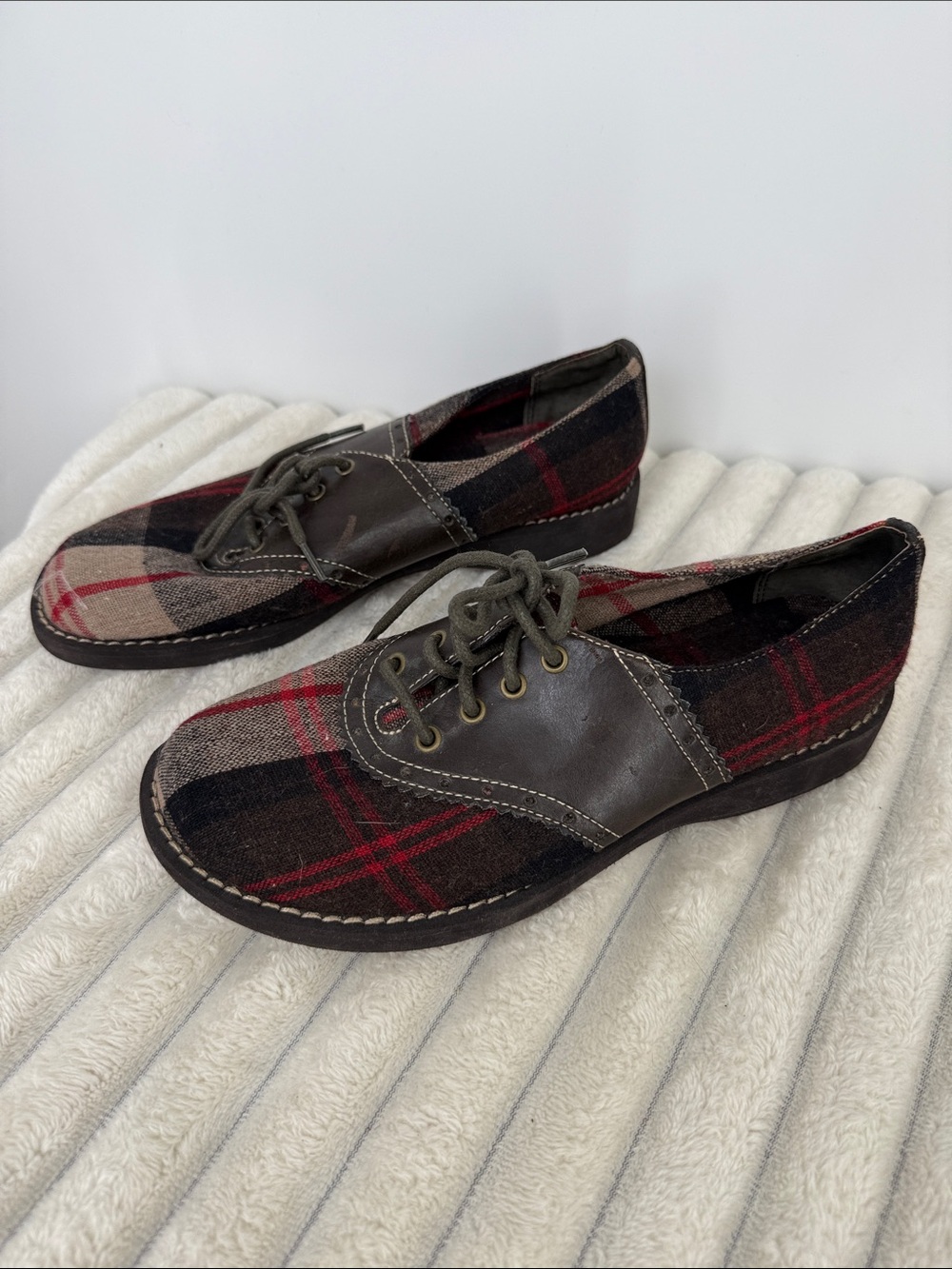 Vtg Rampage “Hailee” Plaid Lace-Up Women’s Casual Oxfords - Brown & Red size 8.5
